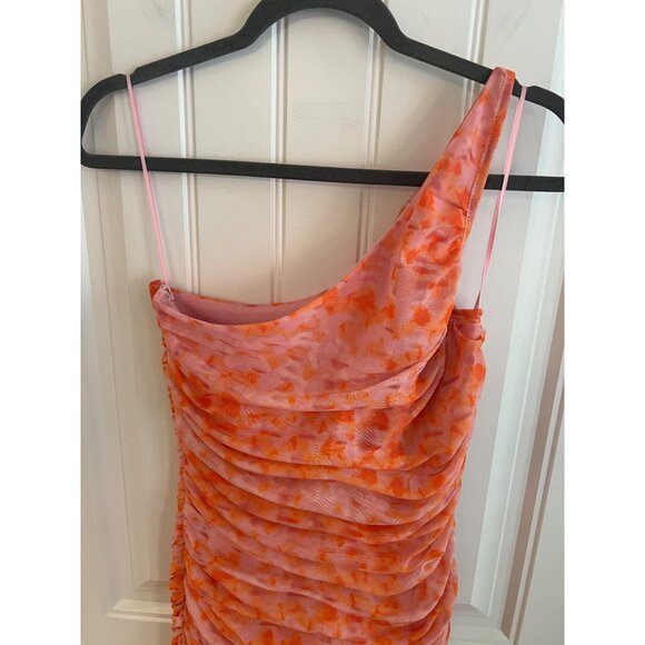 Likely‎ Lizzy Ruched Asymmetric One Shoulder Pink Orange Body-con Dress Sz 8 NWT - Picture 3 of 7